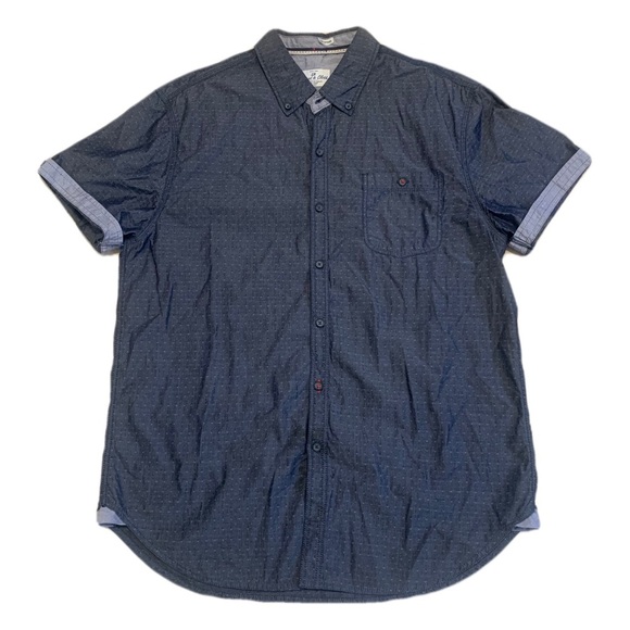 Men's Thread & Cloth Dark Blue Micro-Dot Button-Up Short Sleeve Shirt - Size L/G - Picture 1 of 7
